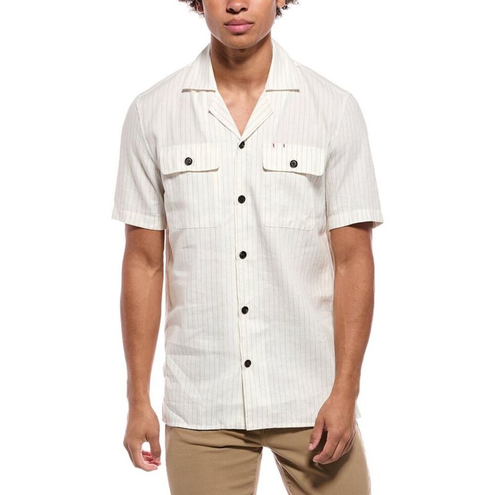 Isaia Mens  Linen-Blend Shirt, White